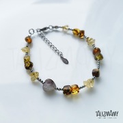 Bransoletka z bursztynem, cytrynem, jaspisem cesarskim i hematytem serce 
