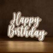 Świecący Napis LED Happy Birthday Ciepłe Światło Zasilacz Haczyki