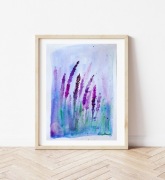 Akwarela A4 "Lawenda w chłodniejszych barwach" kwiaty, botaniczny obraz