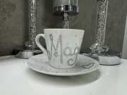 Filiżanki cyrkoniowe z imieniem + łyżeczka cyrkoniowa