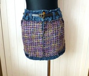 Desigual dżinsowa spódnica mini z dzianinową wstawką M