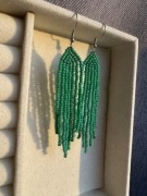 Kolczyki z koralików handmade boho vintage zielone Preciosa szklane koralik