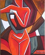 Akt kubizm abstrakcja akryl na płótnie 41x33 cm autorski obraz - WozArt 
