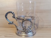 EMPIROWY PODSTAKANNIK SREBRZONY KOSZYCZEK UCHWYT SZKLANKA 