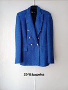 ZARA marynarka ze złotymi guzikami dwurzędowa niebieska kobalt taliowana