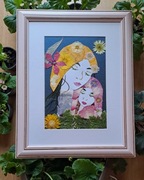 Piękny obraz prasowanymi kwiatami Matka z córką natura boho