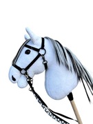 Koń hobby horse BIAŁY na kiju A4 realistyczny zestaw akcesoria kantar
