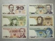 BANKNOT 20,50,100,200,500,1000 zł .6 sztuk