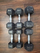 Zestaw hantli żeliwnych hex 2x8 + 2x12 + 15 + 17,5 kg