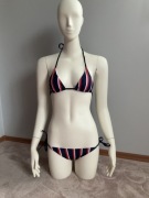 Bikini w paski granatowo czerwono biale S