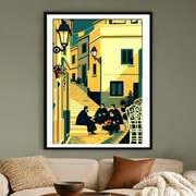 Portugalia Albufeira - Art Deco - Uliczka z Muzyką i Słońcem plakat 40x60cm