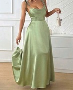 NOWA Sukienka zielona, długa, satynowa, rozm S. Studniówka, Sylwester