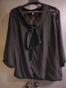 Clockhouse Bluzka Krótki Rękaw Koronka Kokarda - Rozm. 42