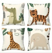 Poszewka na poduszkę, tygrys, krokodyl, żyrafa, słoń, 40x40cm, 4szt., boho