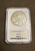 Jan Paweł II Zakon Maltański 10 lirów 2005 r grading PR 70 slab malta