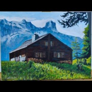 Domek w górach 30x40cm Olej na płótnie