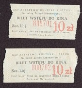 1974, Mini.Kultury i Sztuki, 2x bilet Kino Przyjaźń, 10zł, stemple