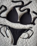 Calzedonia M 85B/80C/75D bicolor 3d czarny z obszyciem kremowym strój plaża