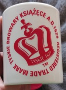 Biały kubek z logo Tyskie Browary Książęce 