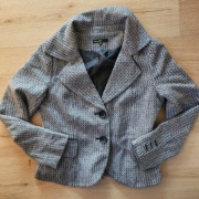 KappAhl Kl marynarka żakiet w jodełkę / tweedowy wzór wełnia 25% r 38