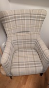 Stylowy Fotel Uszak w Kratę - Wygodny, Styl Skandynawski