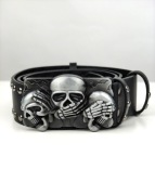 NOWY Skórzany pasek do spodni męski czarny punk rock goth czaszka y2k
