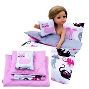Poszewki + wkłady - Pościel Kotki barwne dla lalki typu Paola, Barbie