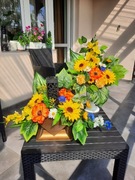 Komplet nagrobny w sercu,Stroik + bukiet na cmentarz,słoneczniki i maki