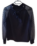 Elegancka CZARNA BLUZKA z tiulowymi rękawami w GROCHY | Rozmiar 36