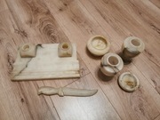 Zestaw biurkowy vintage alabaster