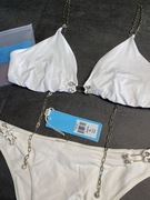 Beach Bunny Strój Kąpielowy Serena Biały Złoto Cyrkonie Nowy USA XL/XL