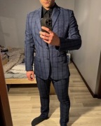 Kubenz garnitur męski slim w kratę wełniany komplet granatowy 176/48/86