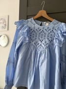 Bluzka koszula ażurowa bufki falbany XS s oversize bawełna hm