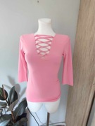 Bluzka damska różowa, wiązany dekolt, rozmiar uniwersalny