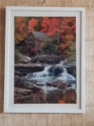 JESIEŃ MŁYN WODNY - GOTOWY HAFT DIAMENTOWY W RAMIE 32,5X42cm