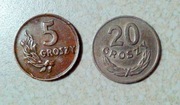 20 gr 1949 MN w zestawie z 5 gr 1949 