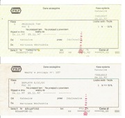 2 Bilety PKP Katowice - Warszawa Wschodnia + dopł. do Intercity, 04.11.1997