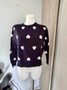 Sweter damski granatowy, kaszmir i wełna, serduszka, rozmiar uniwersalny