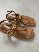 Camelowe sandałki japonki zapinane wokół kostki nowe 36