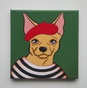 Portret psa chihuahua w berecie. Obraz akrylowy 20x20 cm