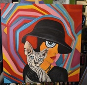 Dialog pod czarnym kapeluszem obraz akrylowy 80x80 