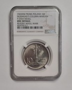 PRÓBA Nikiel 10 złotych Kolumna Zygmunta 1965 NGC UNC DETAILS