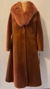 Płaszcz z wełny owczej strzyżonej z kołnierzem z lisa rozm S 36 karmelowy