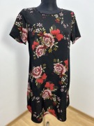 Sukienka kwiatowa czarna luźna mini oversize M 38 do pracy biurowa zwiewna