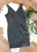 mała czarna srebrna mini dopasowana bandażowa sukienka 36 38 zcekinami