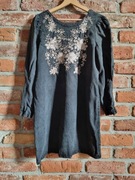 jeansowa sukienka z haftem * MANGO