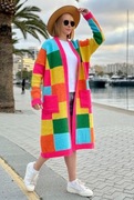 Długi kardigan damski maxi patchwork multicolor NOWOŚĆ WIOSNA 
