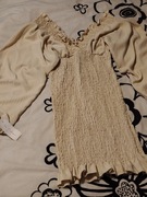 Nowa beżowa sukienka mini z bufiastymi rękawami New Collection S M 38 