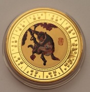 Chiński zodiak - małpa- numizmat srebrny platetowany zlotem