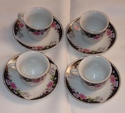 Zestaw Espresso RÓŻE | 4 Filiżanki Spodki | Niesygnowane | Vintage Retro